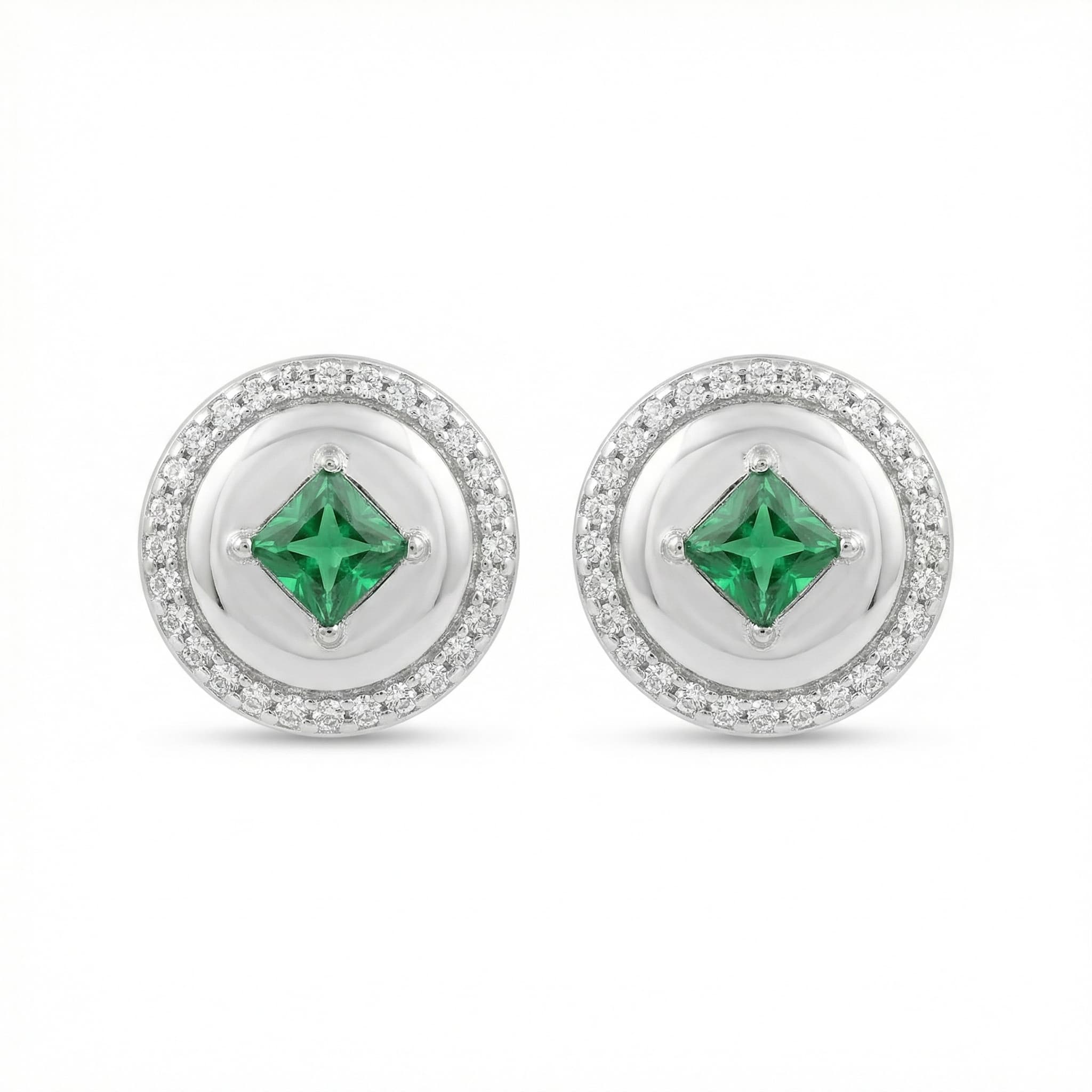 925 Sterling Silver Elegant Round Green Gemstone Stud Earrings