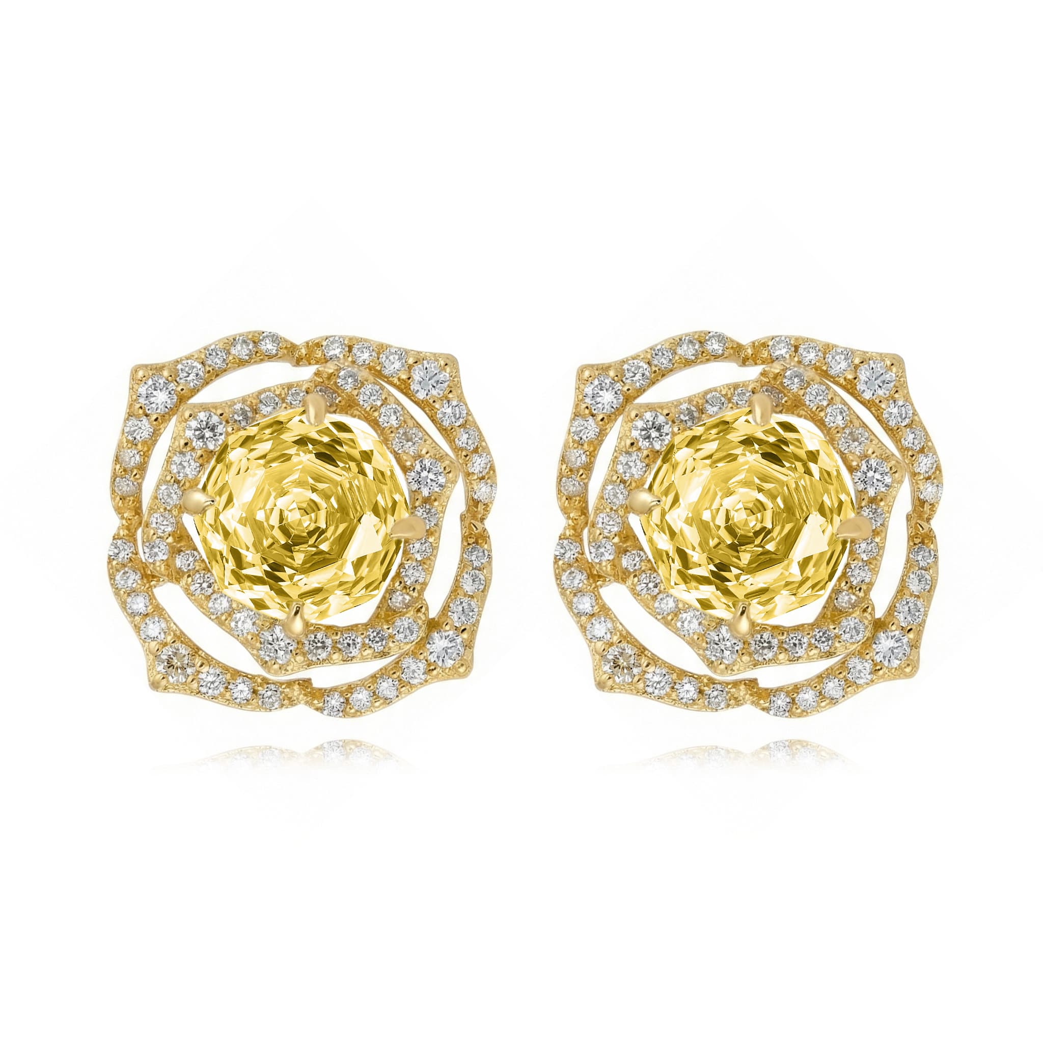 925 Sterling Silver Radiant Citrine Rose Stud Earrings with