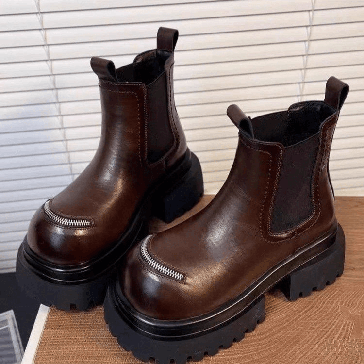 Platform Chelsea Boots Chunky Lug Sole Zipper Decor Ankle Boots