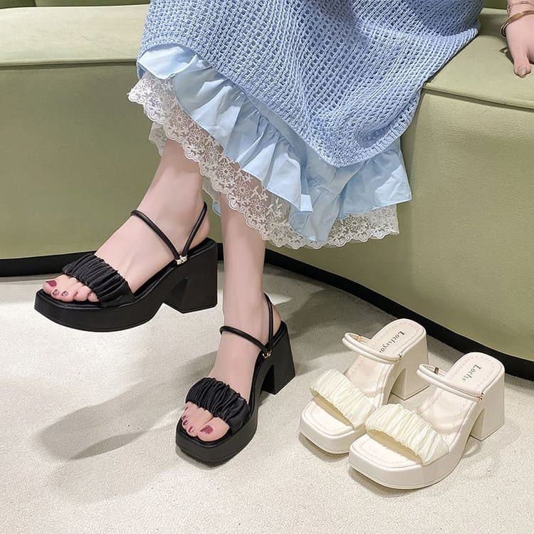 Ruched Open Toe Slide Sandals 2026 Spring Summer Fairy Style