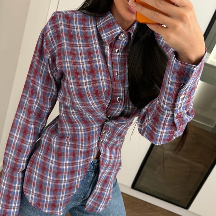 Retro Plaid Collared Long-sleeved Fitted Shirt