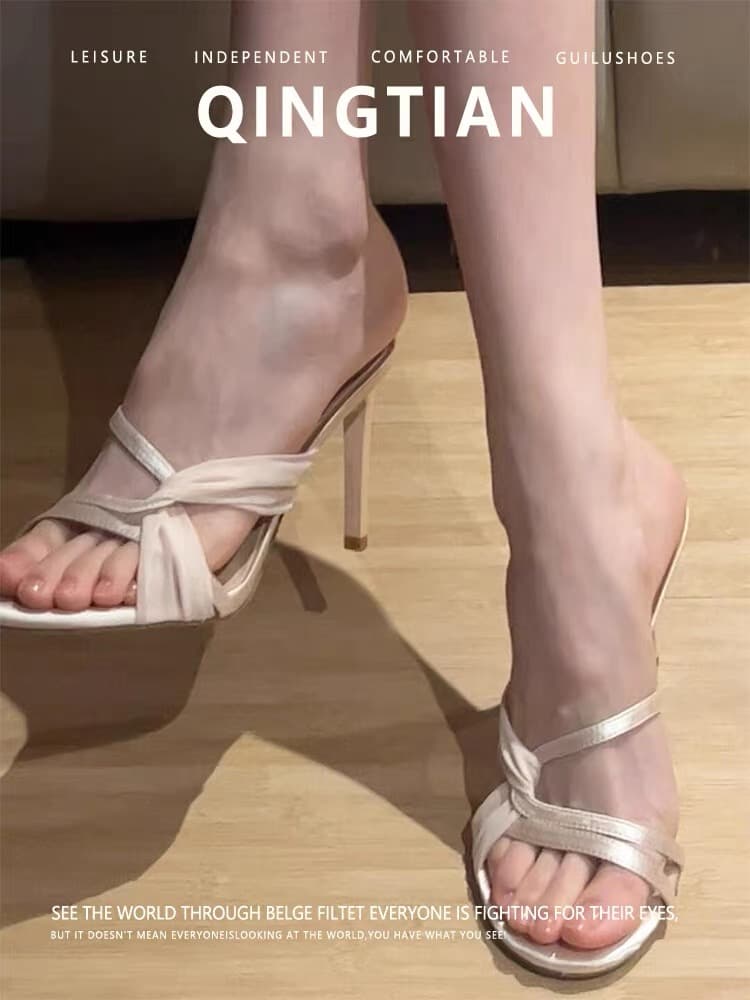 French Style Twisted Strap Stiletto Mules For Women