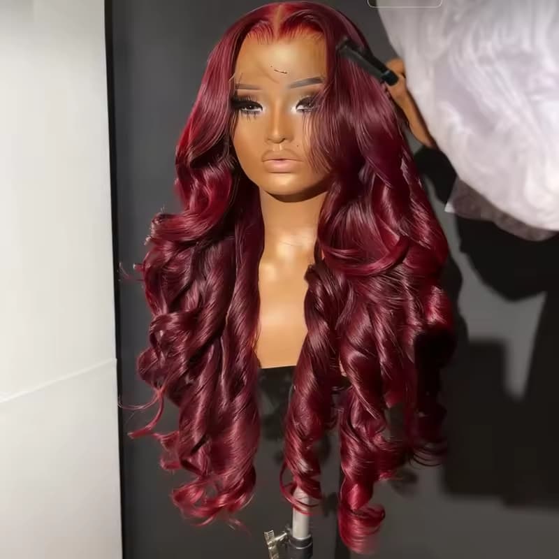 Body Wave Human Hair Wig 13x4 HD Burgundy Lace Front Wig Human
