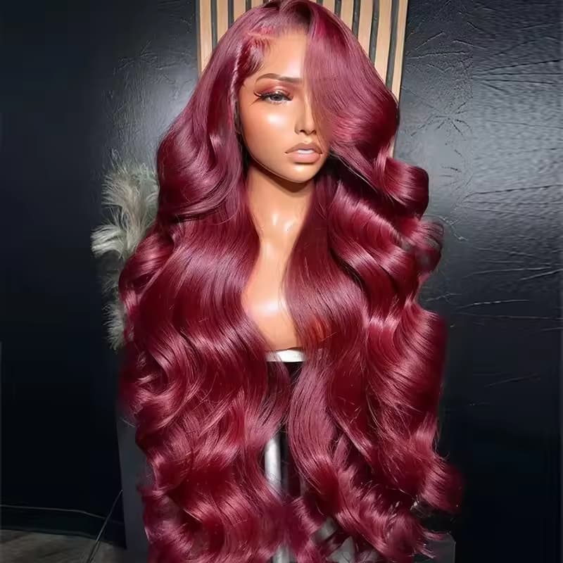 13x6 Human Hair Lace Wig, High-Definition Burgundy Lace Wig