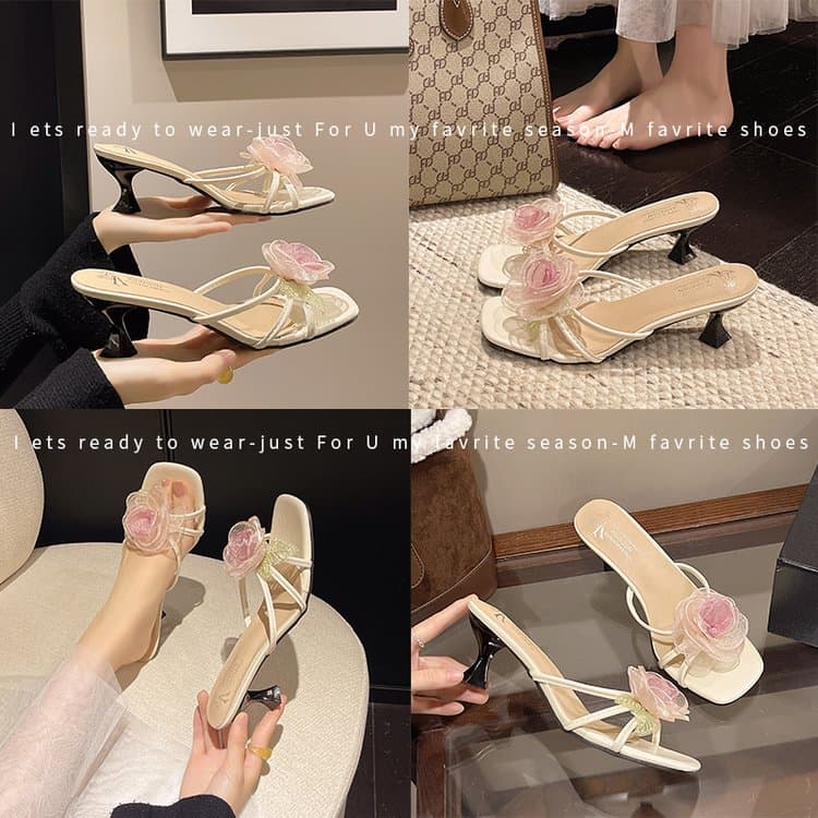 Women Purple Rose Slippers, New Arrival High Heel Mules For
