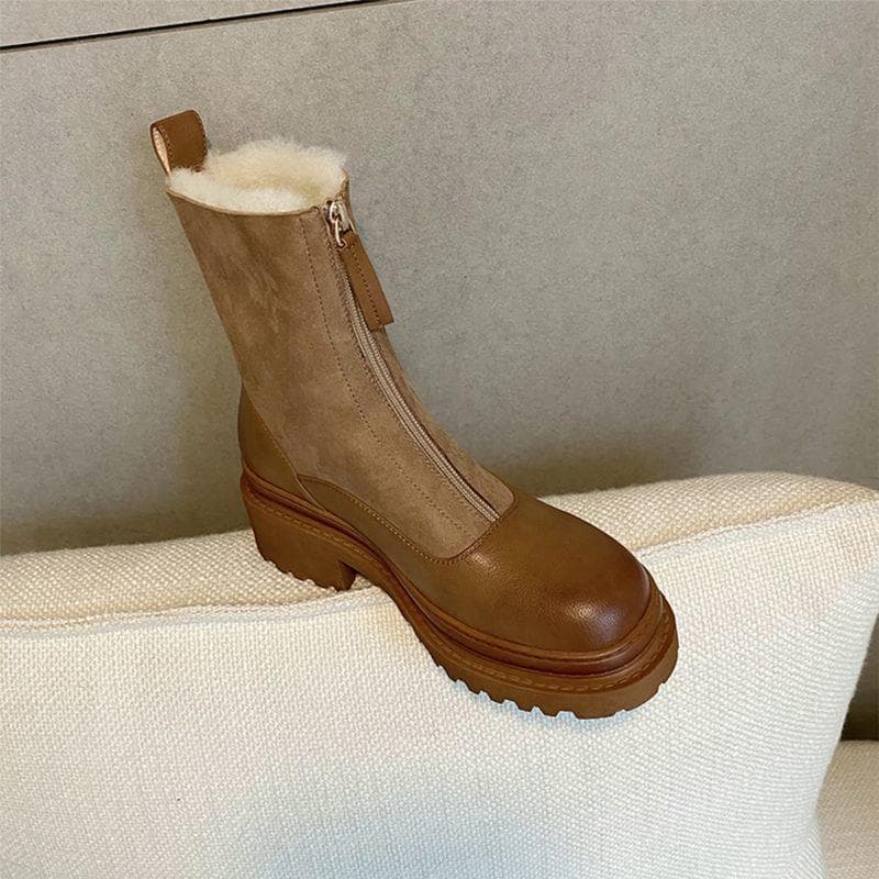 Thickened Front-Zip Ankle Boots Influencer-Style Cotton Shoes