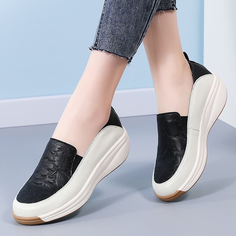 Chunky-soled White Sneakers With A High Heelslip-on Style