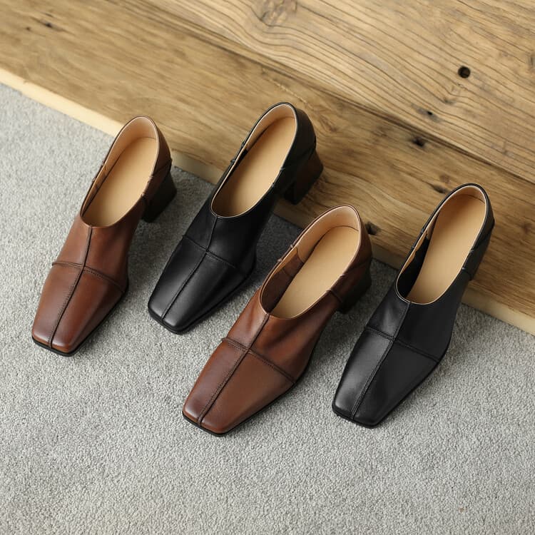 Retro Casual Women's All-leather Chunky Heel