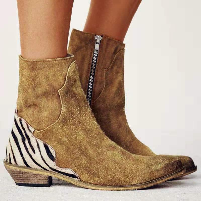 Pointed-toe Chunky Low-heel Side-zip Ankle Boots For Women