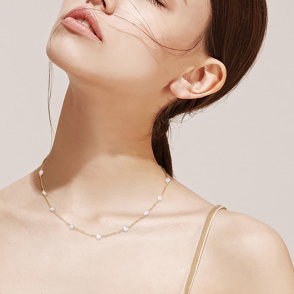S925 Sterling Silver Natural Freshwater Pearl Necklace