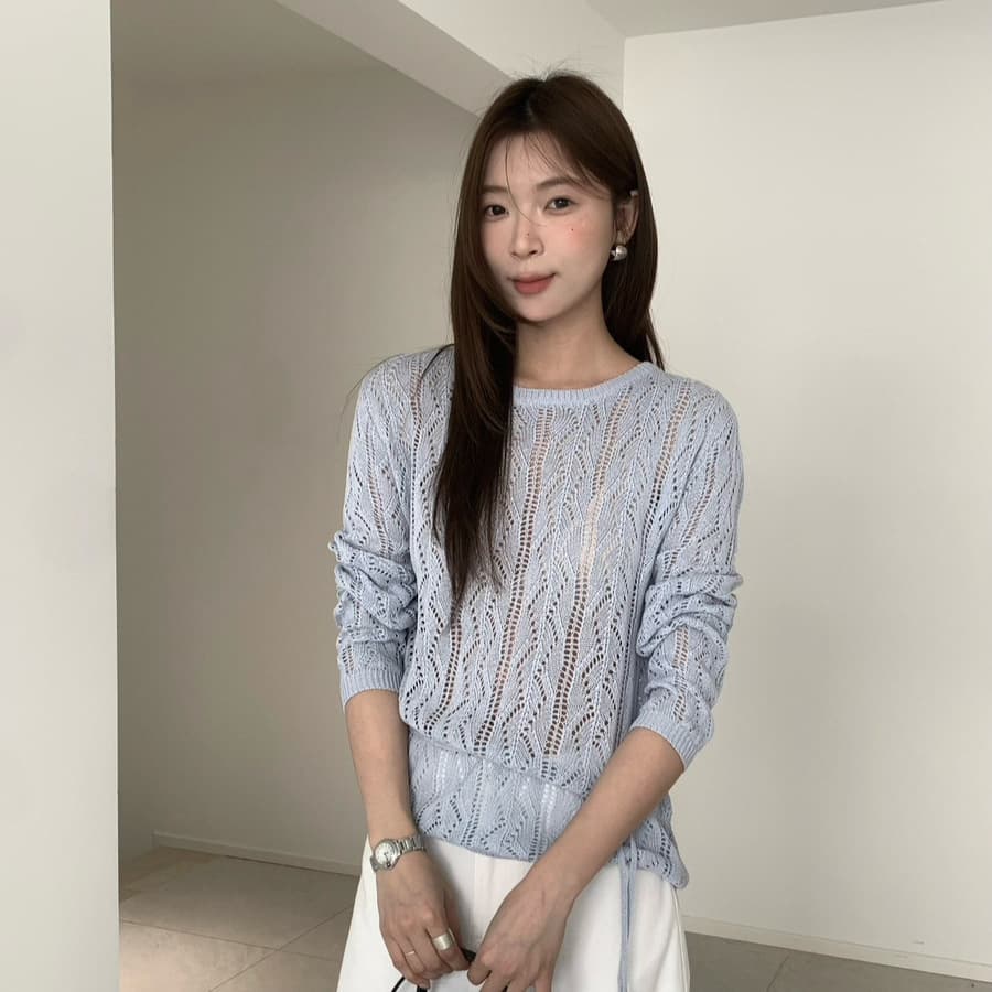 Spring Lace-Up Hollow-Out Knitted Sweater