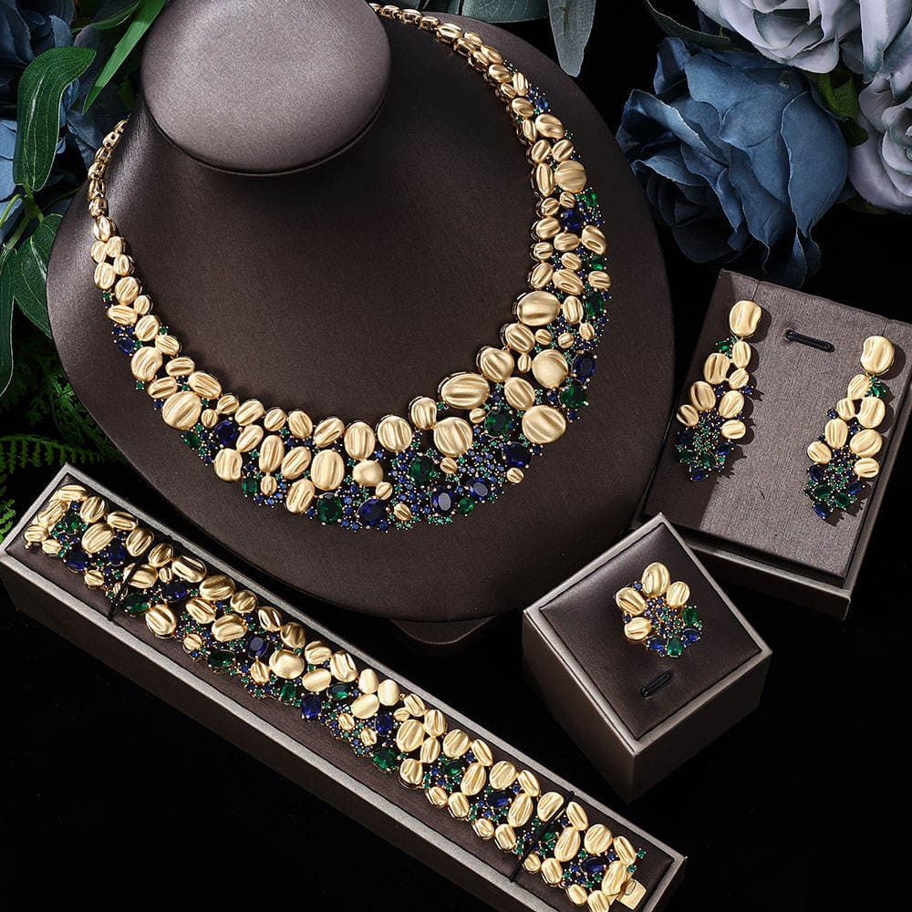 Exaggerated Necklace And Earring Wedding Set, Luxurious And
