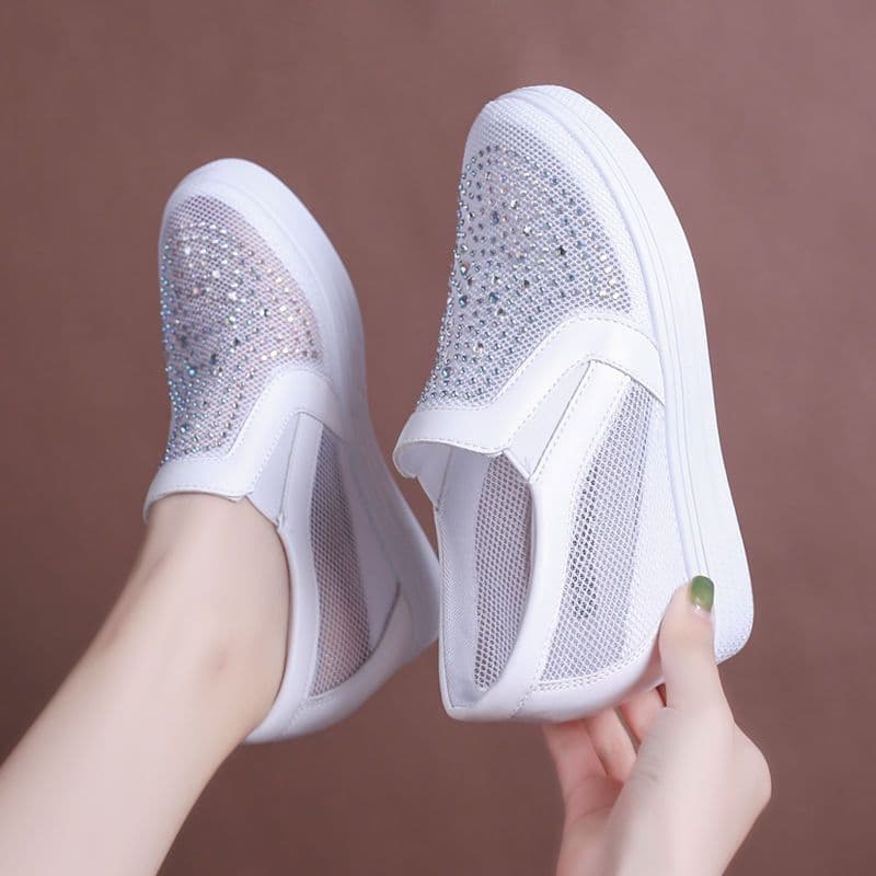 Breathable Mesh Hidden-heel White Sneakers