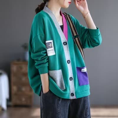Loose Long-Sleeve Knitted Cardigan