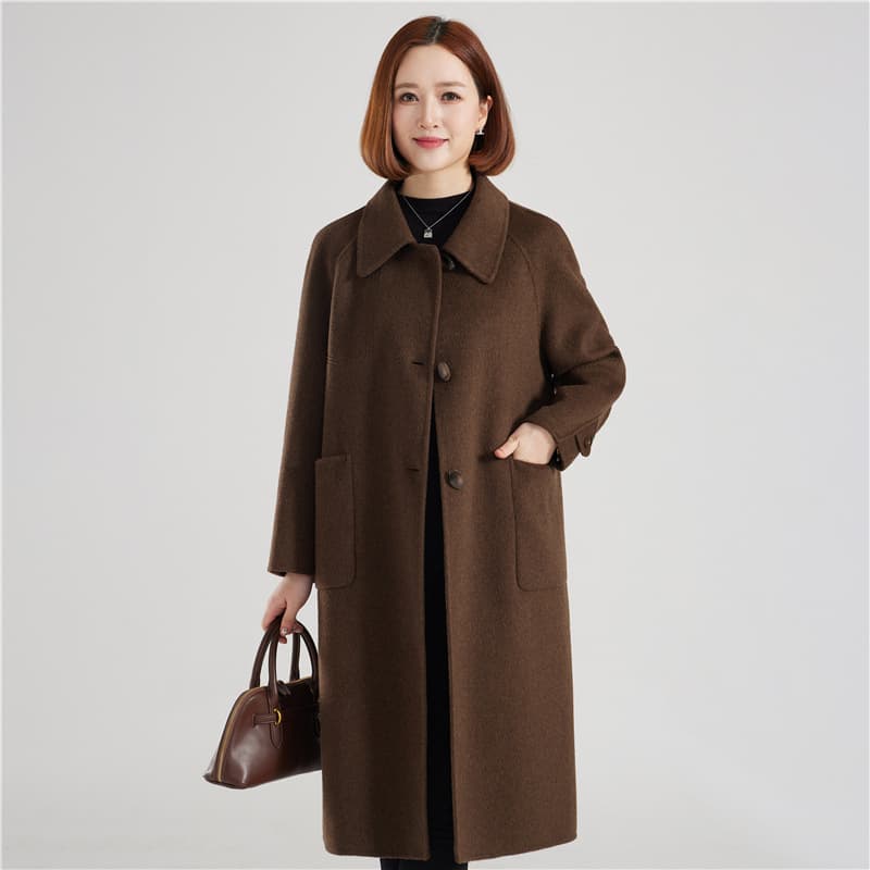 Double-Faced Wool Coat For Elegant Outerwear For Mature Women