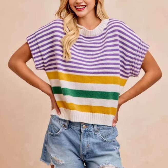 Round-neck Knit Top Striped Womens Clothing