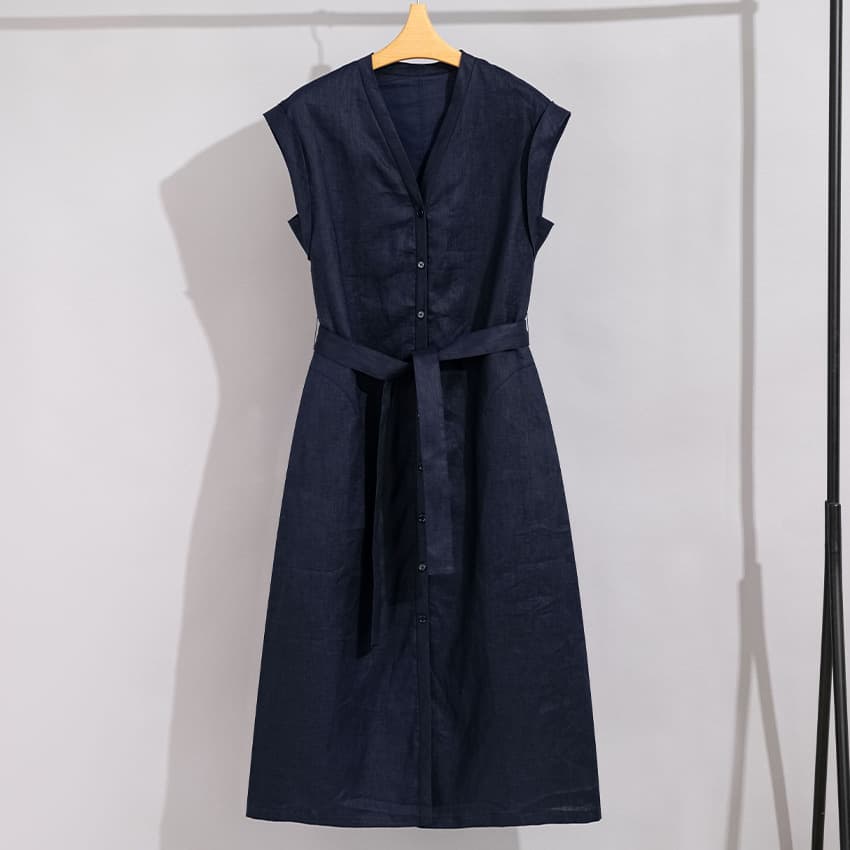 Fashionable Casual Linen Dress Summer Womens