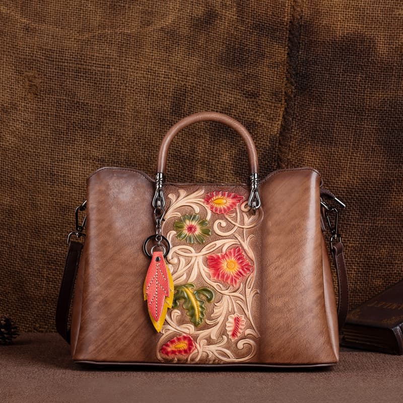 Retro Genuine Leather Embossed Distressed Simple