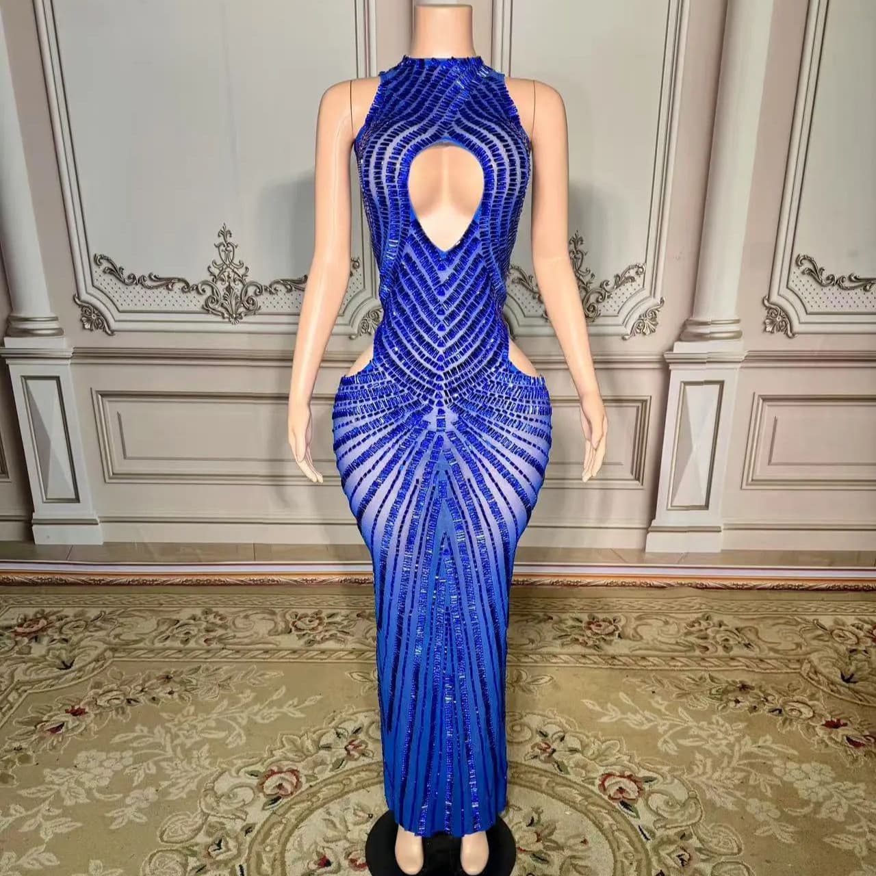 Mesh Hollow-Out Nightclub Stage Dress Performance Outfit