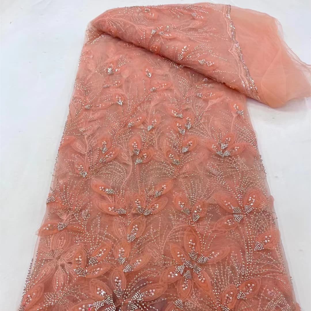 Ribbon Flower Beaded Tulle Lace Fabric Cocktail Party Occasion