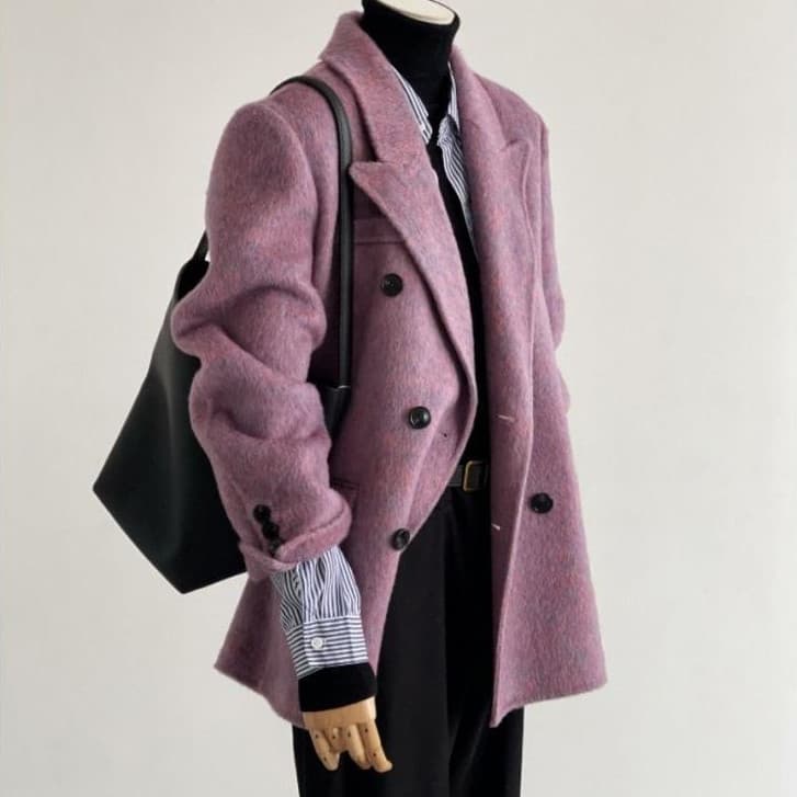 Solid-Color Short Loose-Fit Double-Faced Cashmere Coat