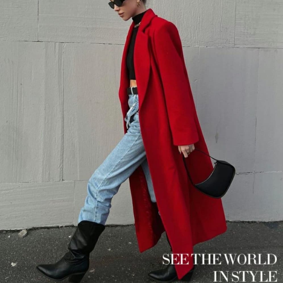 Extra-long Dark Red Wool Coat Womens Outerwear