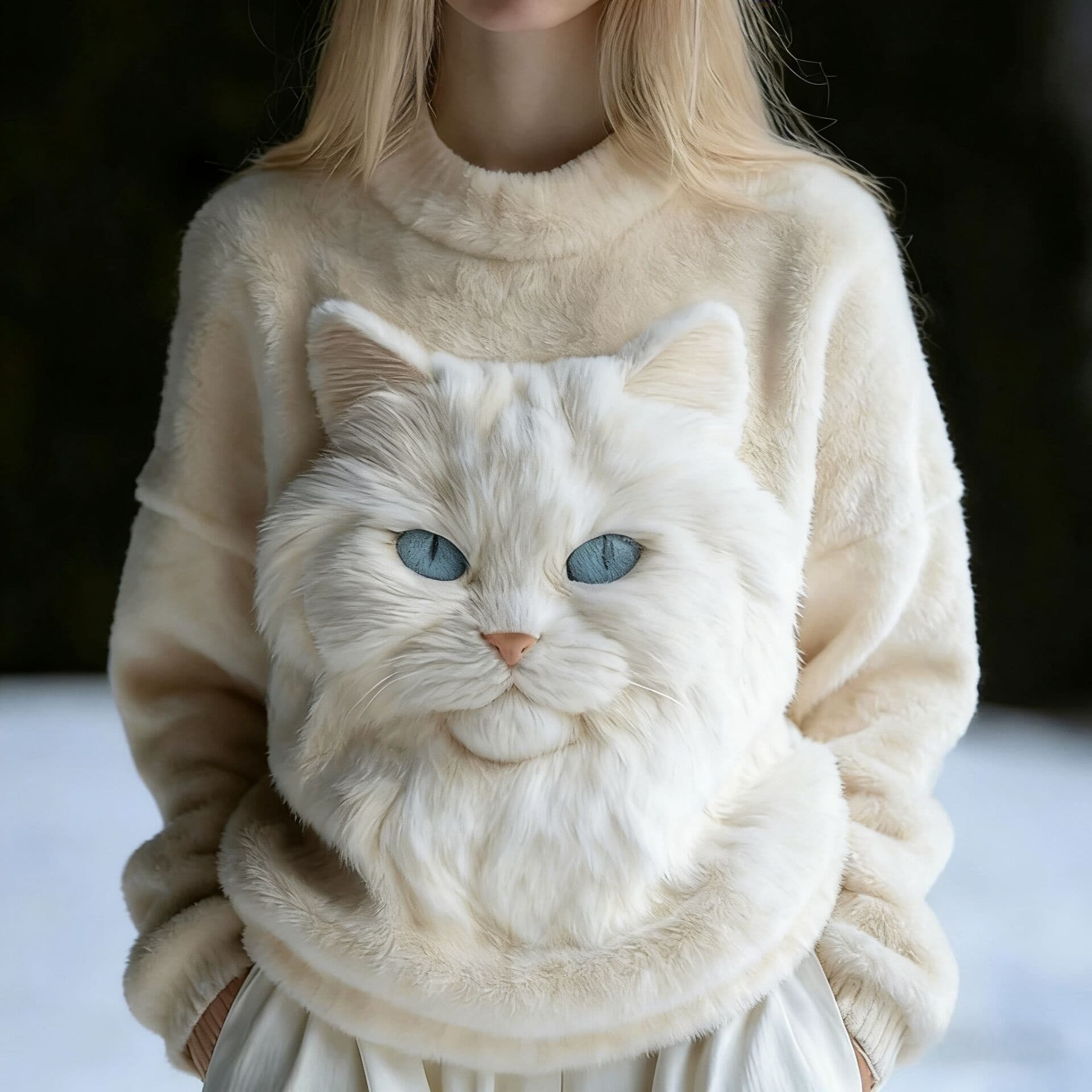 Design Beige Crew-Neck Fleece Sweatshirt