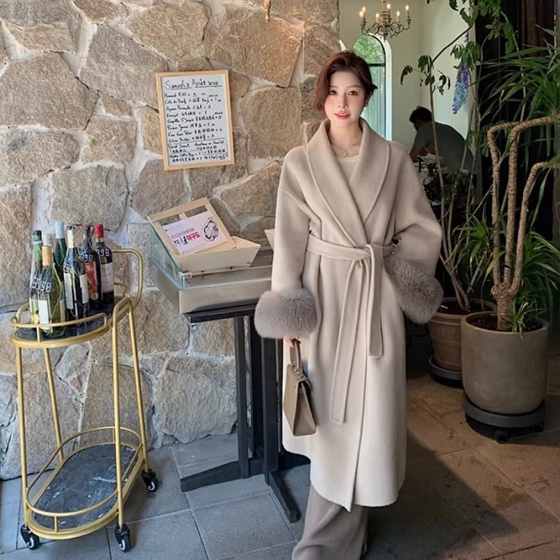 Fox-fur Classic Bestseller Long Double-faced Pure Wool Coat